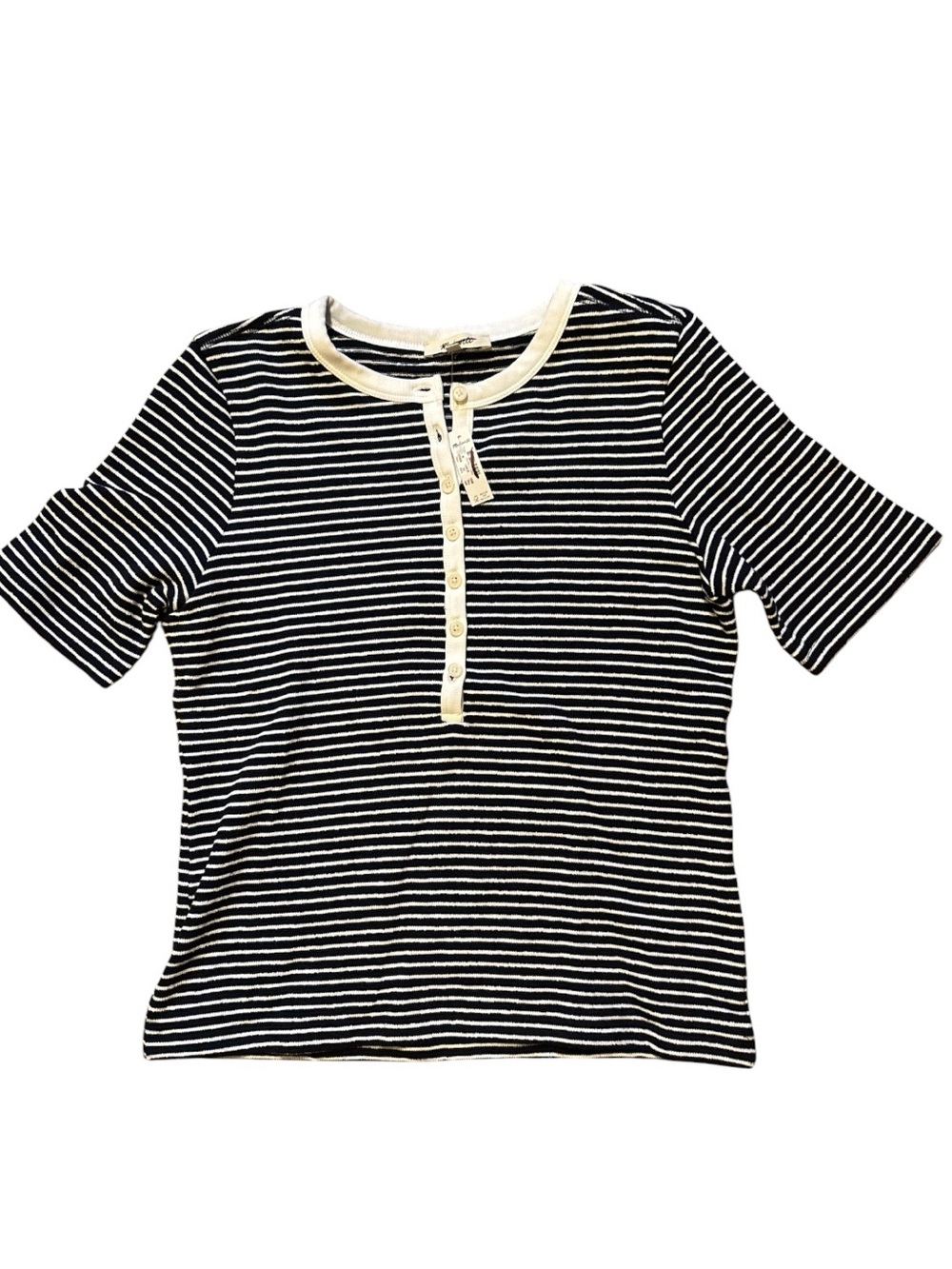 Madewell Black & White Striped Henley Tee